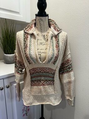 Pilcro Ivory Knit Sweater with Rust and Teal Speckle